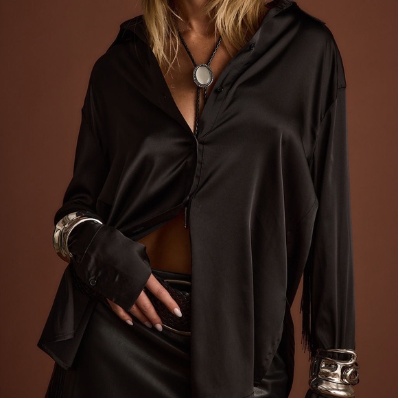 12th Tribe Santana Black Fringe Button Up Top Size S - Picture 1 of 3